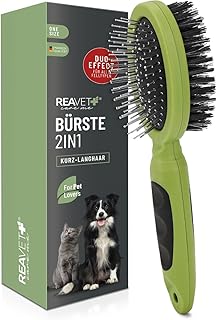 ReaVET 2in1 Hundebürste, Katzenbürste für Langhaar & Kurzhaar - Auch für Welpen & Katzen I Glätten, Entwirren, Ausbürsten I Allround-Talent für tägliche Fellpflege product image