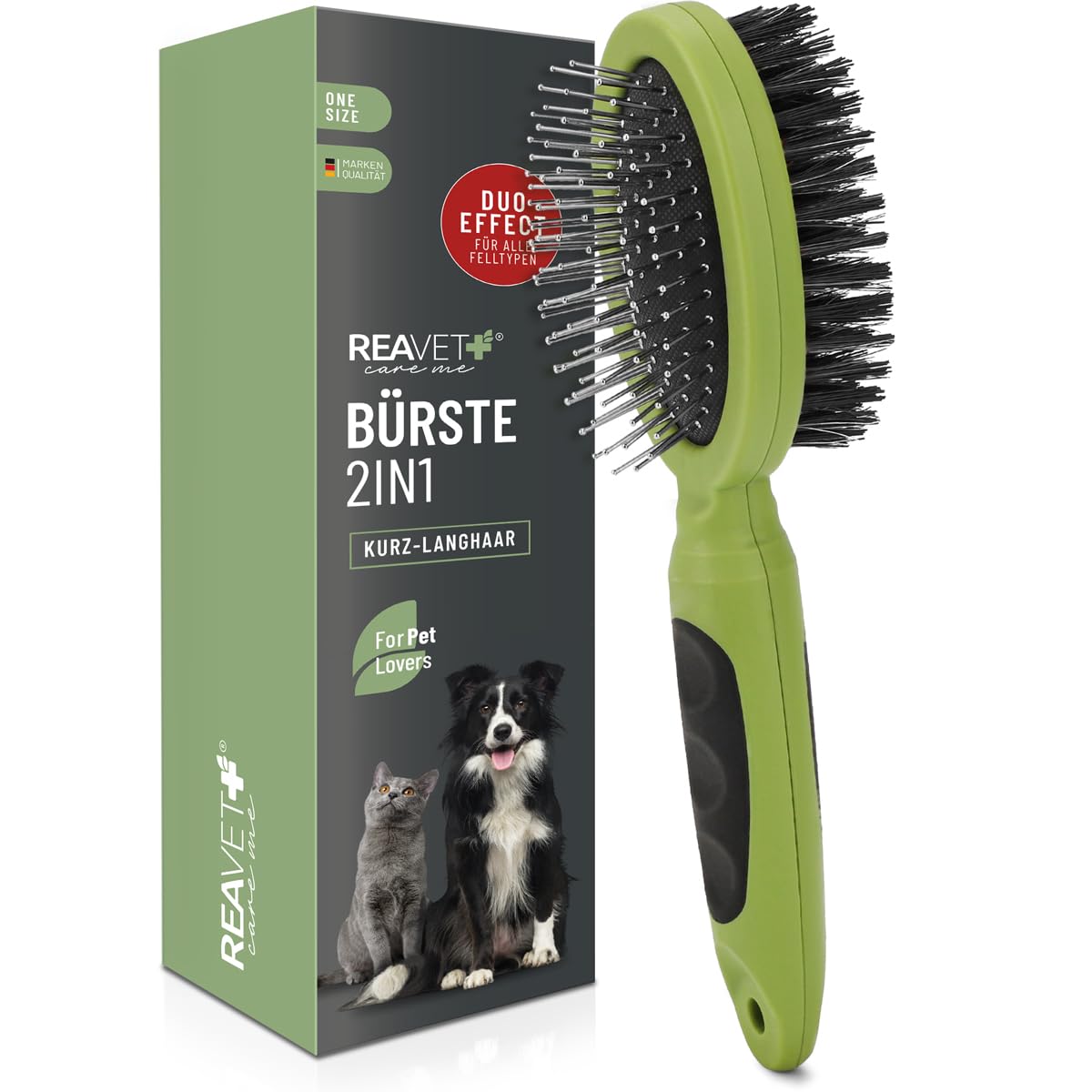 ReaVET2-in-1 Dog Brush, Cat Brush for Long Hair and Short Hair, Also for Puppies and Cats, Smoothing, Detangling, Brushing Out, All-Round Talent for Daily Grooming