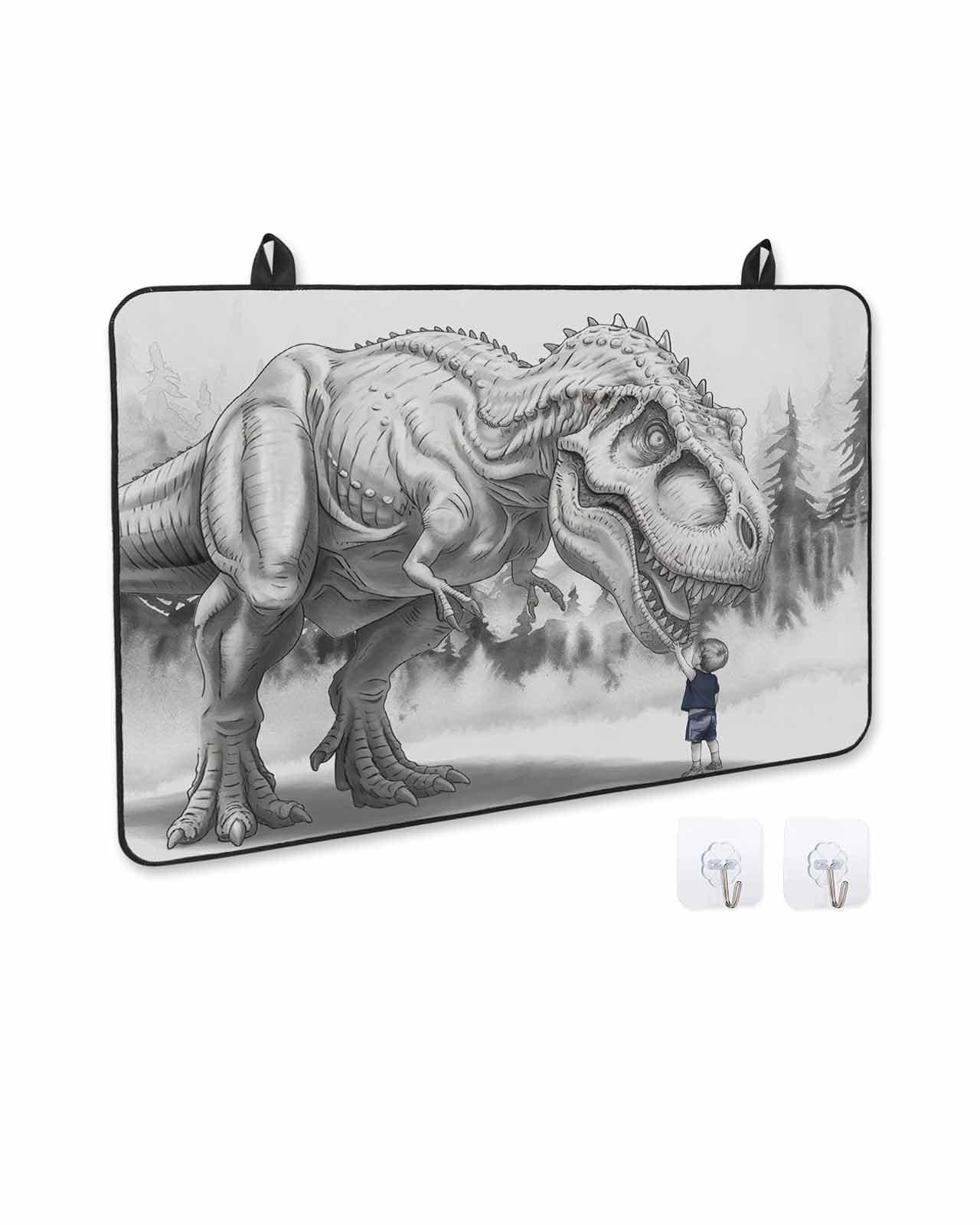Stove Cover for Electric Stove, Abstract Dinosaur Retro Gray Animal Little Boy Stove Top Cover for Glass Top, Heat Rubber Mat Foldable Cooktop Cover Top Protector, 31
