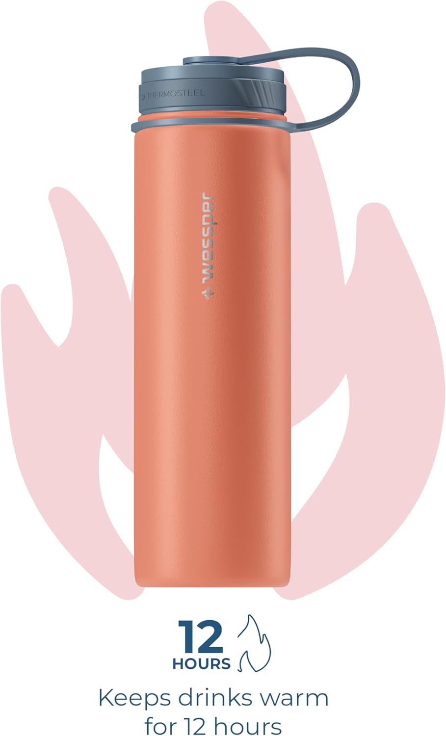 Wessper Stainless Steel Water Bottle, 700 ml, BPA-Free Water Bottle with 3 Lids for Water, Coffee and Tea, Leak-Proof Thermal Bottle for Sports, Gym, Hiking, Bike, Office