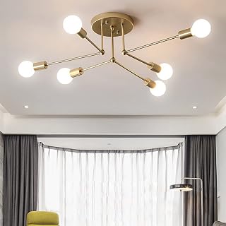 Vintage Industrial Ceiling Light Metal Branched Semi Flush Mount Retro Chandelier E27 Socket 8 Head Pendant Lamp for Indoor Lighting