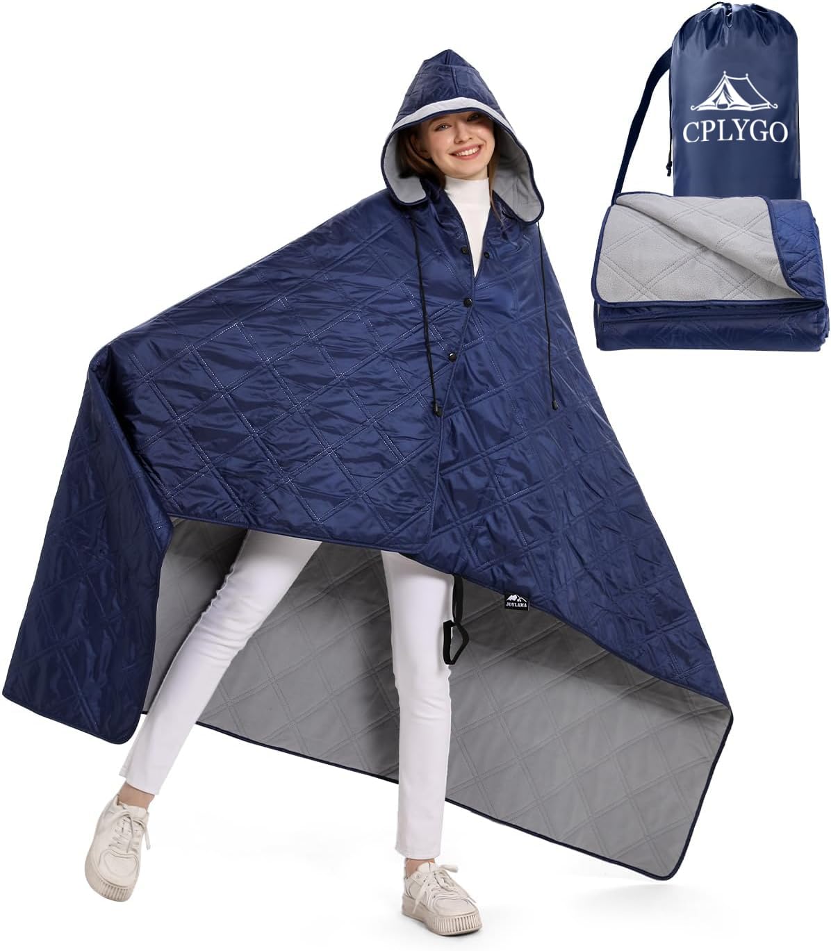 wasserdichte Picknickdecke Fleecedecke mit Hut, Groß Tragbare Decke für Camping, Stadion, Strand, Auto, Sofa, Yoga, kaltes Wetter, Reisedecke Ultraleicht Warm Winddicht Sandfest, 145 x 190 cm, Blaue