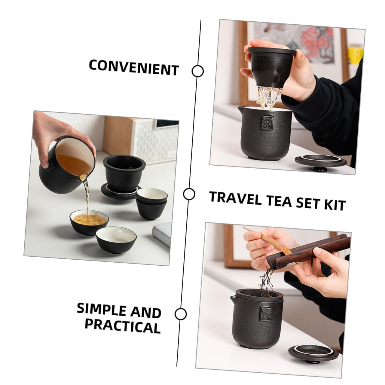 Juego de Té de Viaje Chino de Cerámica, 1 Set con Filtro