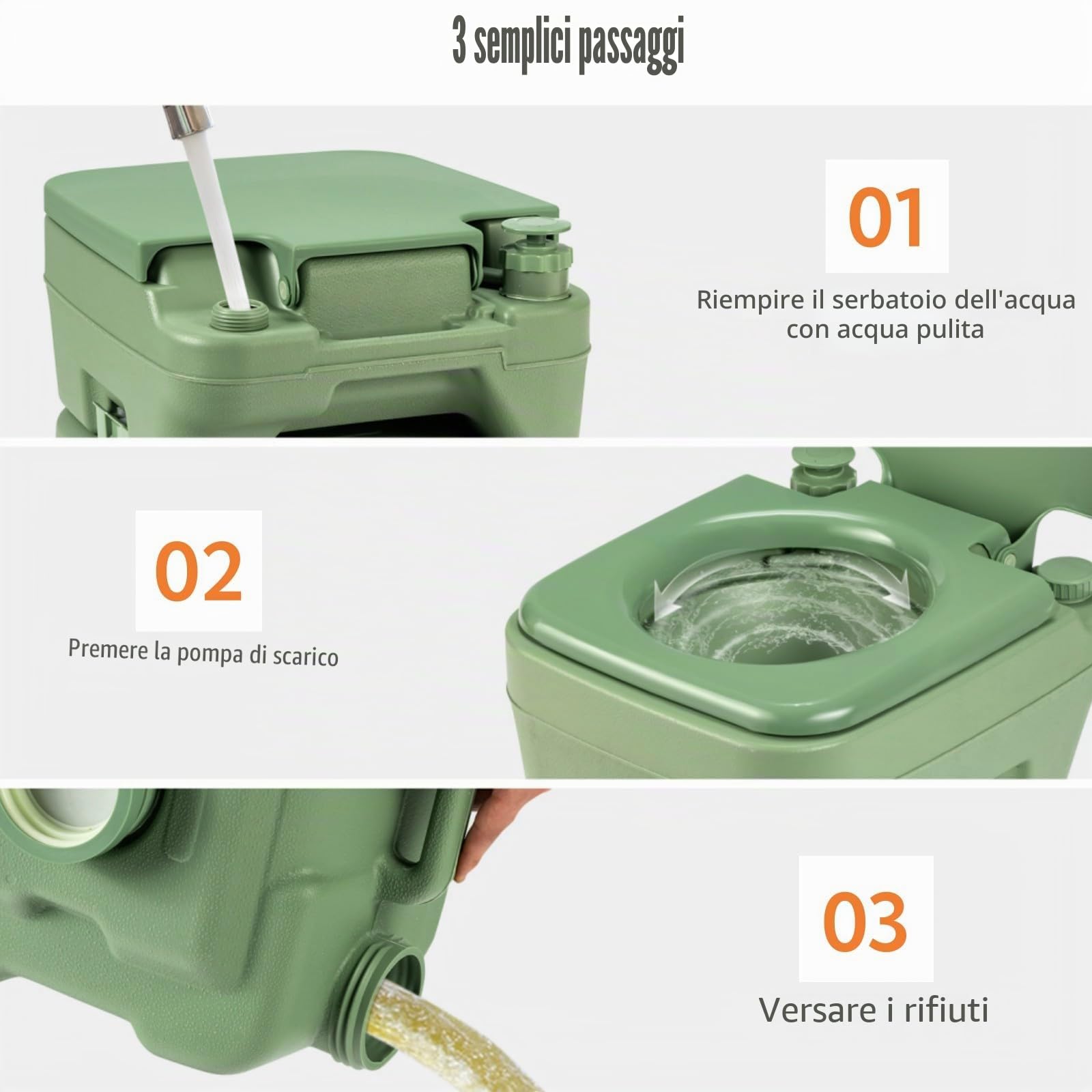 LIFEZEAL WC da campeggio portatile con serbatoio dell'acqua da 20 l, mobile da campeggio con comoda altezza della seduta, WC da viaggio con pompa a pistone, WC da esterno per viaggi, camper e viaggi