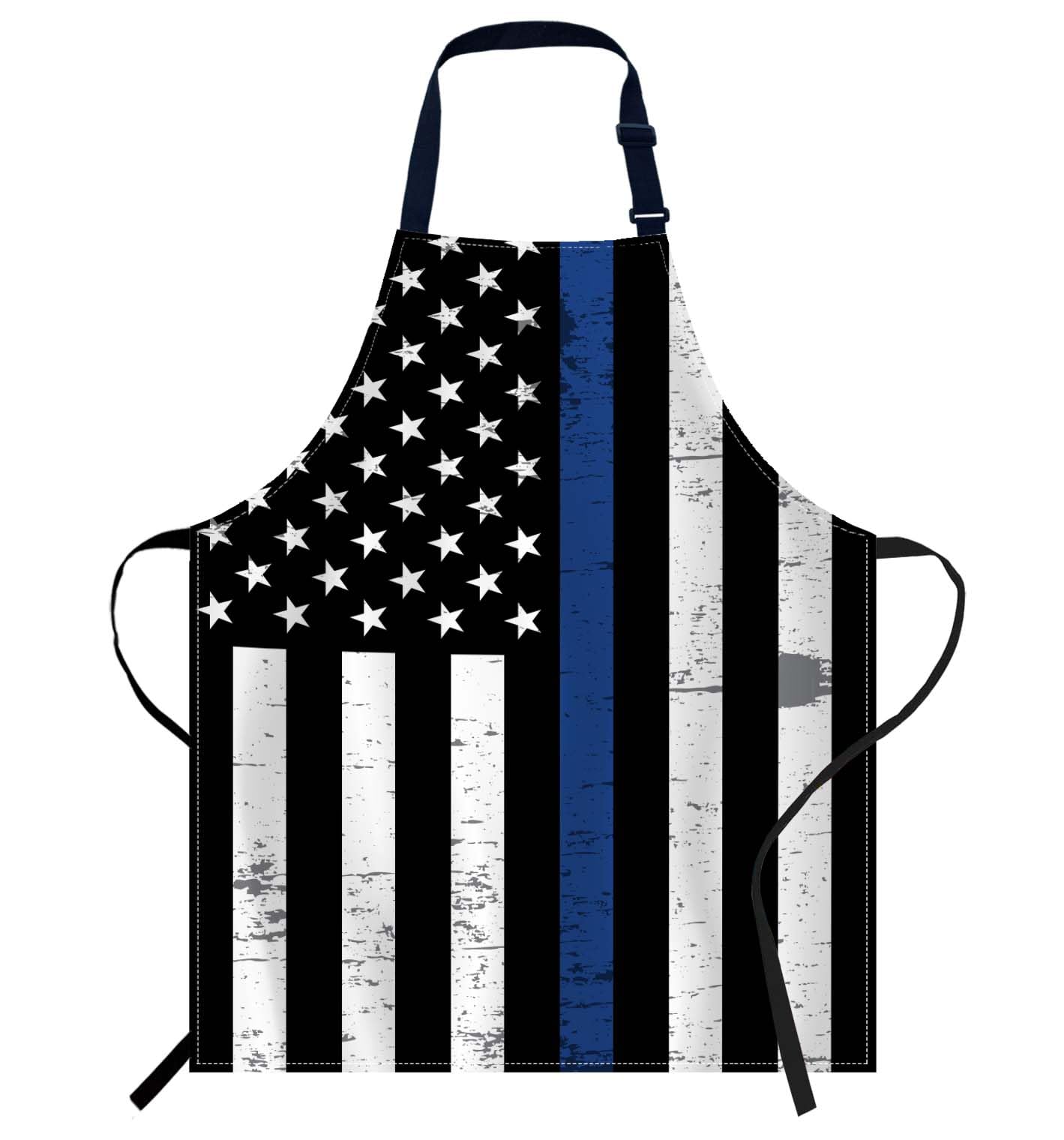 oFloral Women Men Apron for Home Kitchen 009, American Flag Blue Lives Matter, 27 X 31 Inch
