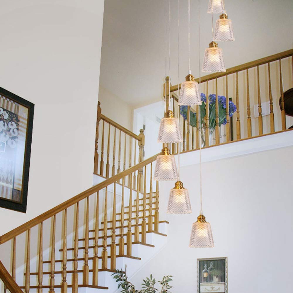 Lustre minimaliste moderne escalier long plafonnier créatif duplex 8 lumières