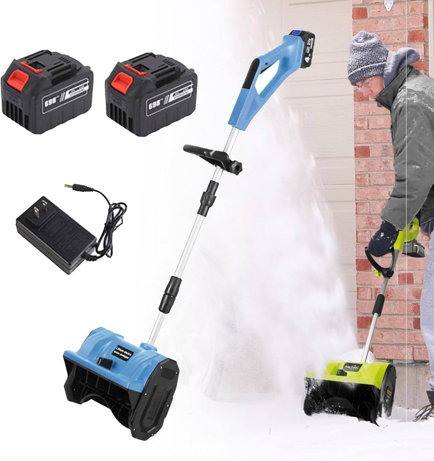 Kit Pala da Neve elettrica Senza Fili da 20 V, spazzaneve Elettrico da 11", con 2 batterie da 4,0 Ah e Caricabatterie rapido, con Display Digitale Blue
