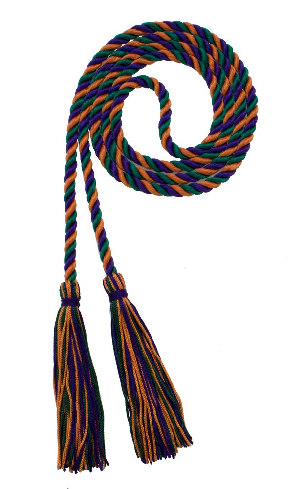 Tassel Depot Graduation Honor Cord - Purple/Dark Green/Orange - Every School Color Available - Made In Usa