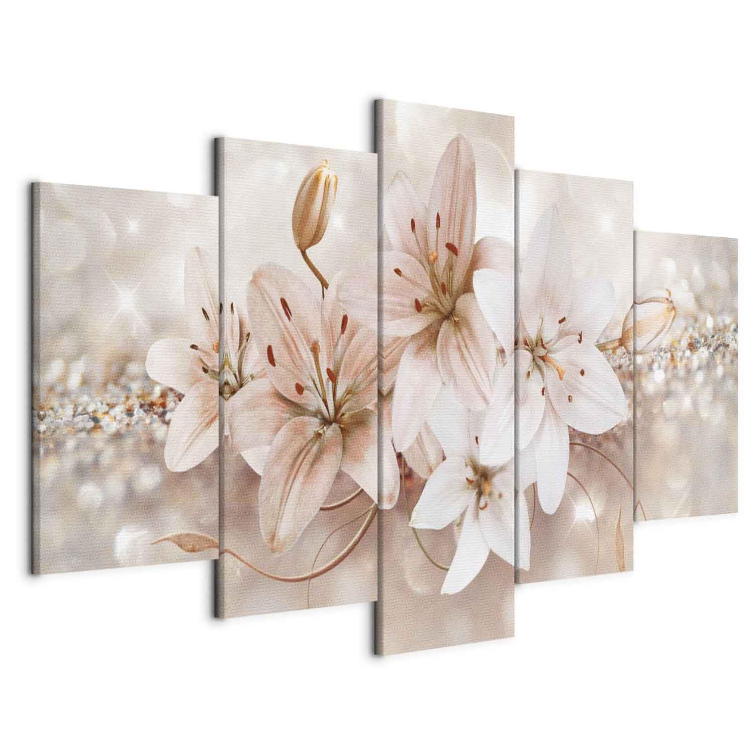Cuadros B&D XXL - Cuadro en Lienzo Flores 150x75 cm 5 piezas - Impresión en material tejido no tejido cuadros decoracion salon modernos lienzos - Naturaleza Lirios b-A-0297-b-o