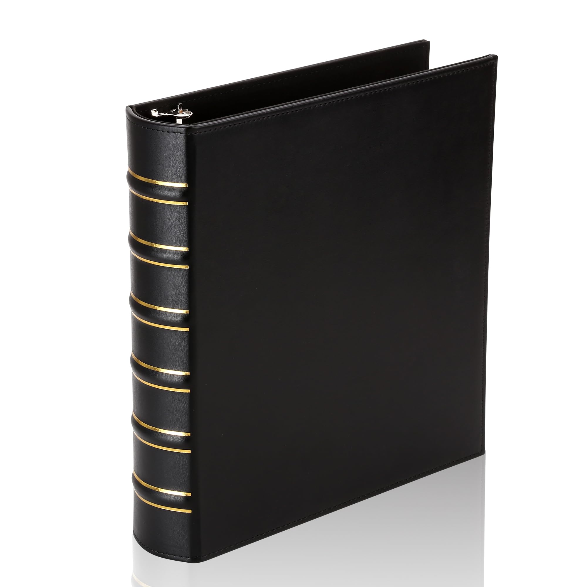 LETVPVOW 3 Ring Hardcover Binder 1.5 Inch Professional Leather Book with 3 Rings 3 Ring Fits 8.5 x 11 Inch D Ring Binder for Photo Album Home School and Office Supplies Black