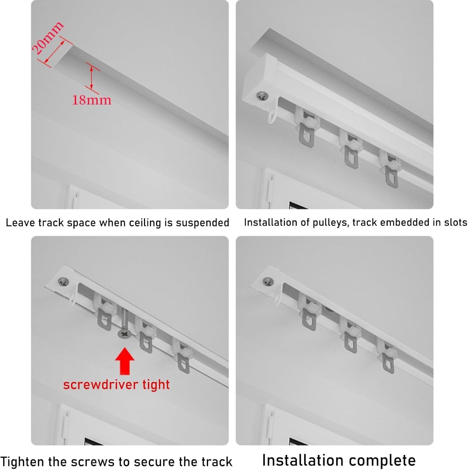 Double rail de rideau en aluminium facile à fixer au plafond, rail coulissant robuste avec trous pré-percés, glissement fluide et silencieux pour rideaux, cloisons, séparateurs de pièce