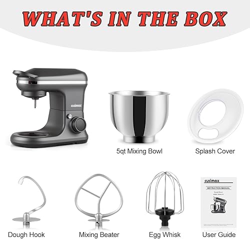 Miniatura 7 de CUSIMAX Batidora de pie con interruptor digital  Temporizador de 15 minutos y 8 velocidades  Mezclador eléctrico de cocina de 5 cuartos de galón de