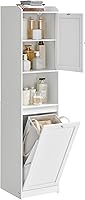 VASAGLE Tall Storage Cabinet with Removable Laundry Hamper, Adjustable Shelves, Anti-Tip Kit, Bathroom Living Room, Cloud White 15.8x15.8x66.9in UBBC761W01