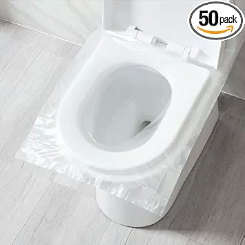 EGV-50 Pieces Disposable Plastic Toilet Seat Cover Waterproof, WC Cushion Toilet Cushion for Baby Pregnant Mom, Independent Packaging Suitable for Travel