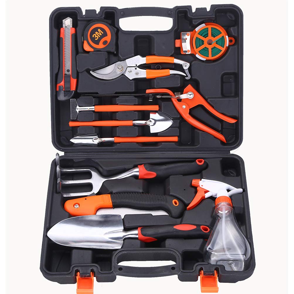 Ensemble d'outils de jardinage 12 pièces, outils de soins botaniques, avec valise, y compris couteau d'élagage, sécateur à la truelle, élagage, râteau de jardin - cadeau de jardinage