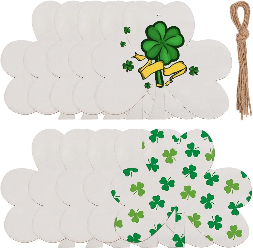 10Pcs 6.8 x 5.9 Inch Wooden 4 Leaf Clover St. Patrick's Day Wooden Cutouts Irlish Shamrock Unfinished Wood Discs Blank Embellishment for DIY Arts Crafts Home Party Favors Decorations