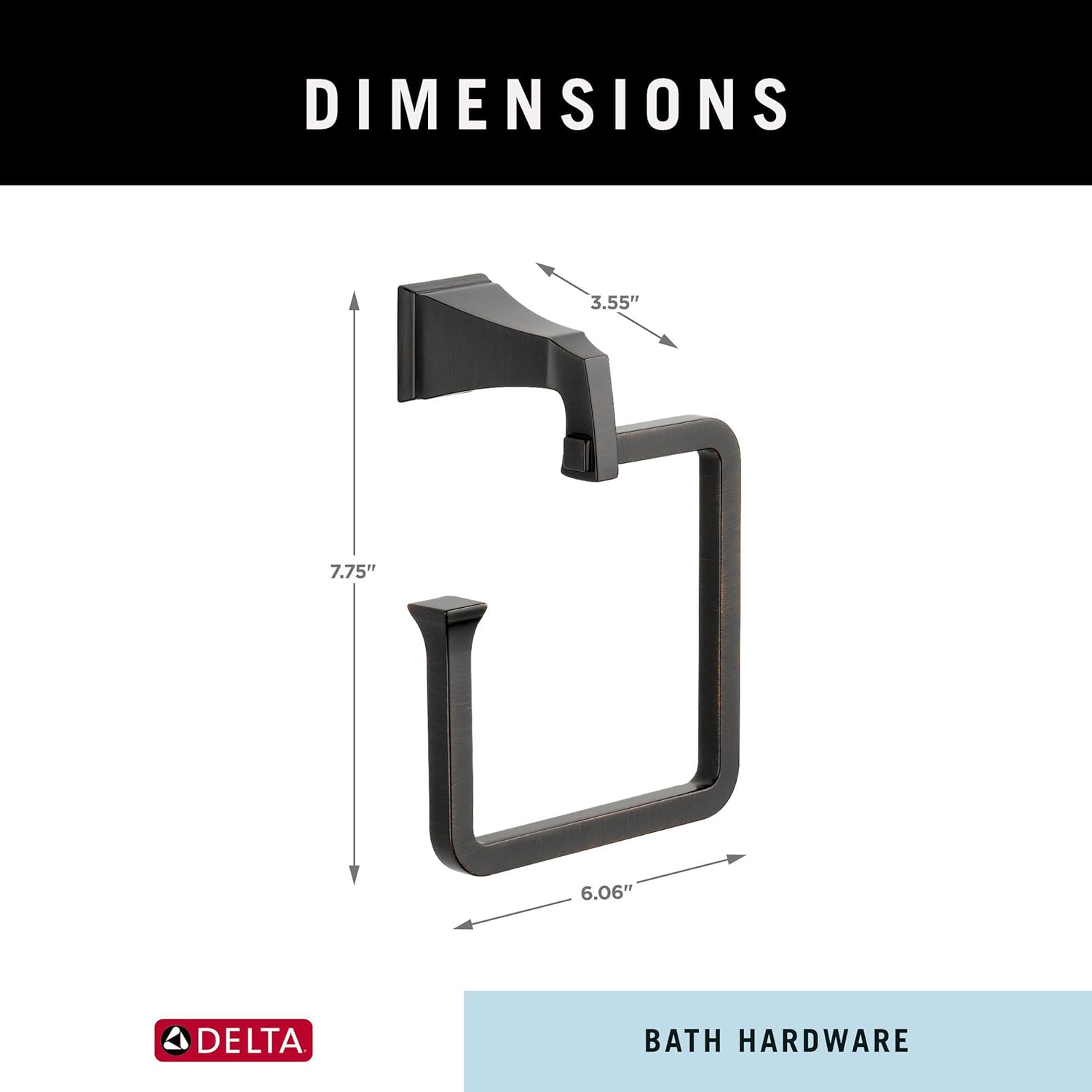 Delta Dryden (1-Pack) Hand Towel Holder Venetian Bronze Towel Racks for Bathroom Wall Square Towel Ring Holder for Bath Towel Hanger for Kitchen, Bathroom Accessories 75146-RB