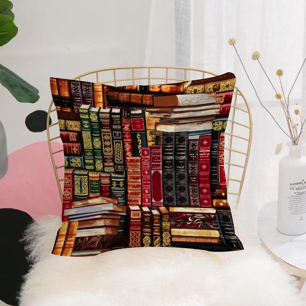 HYMSXW Cushion Cover,Throw Pillow Case Home Decorative for Living Room Bedroom Sofa Chair 20X20 Inch,Classic Book Collection Display, a series of stunning retro arrays with style b,Pillowcase 50X50cm