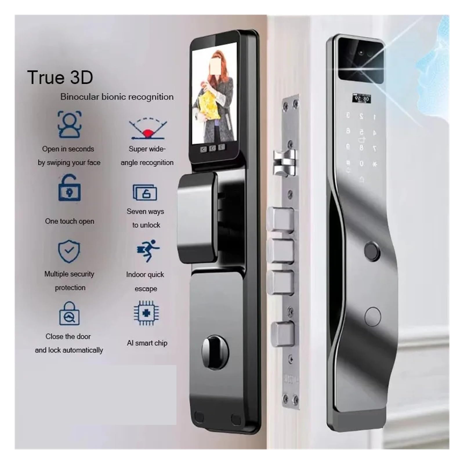Serrure intelligente avec application, antivol, à empreintes digitales, caméra, mot de passe, grande serrure porte Bureau Commercial(Y17 24260 S-R)