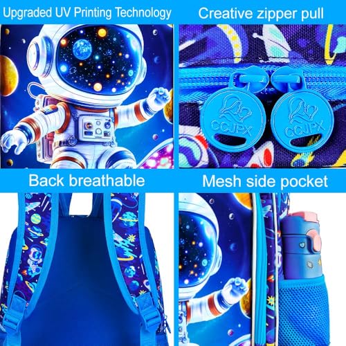 Image of 3Pcs Space Backpack for School, Boys Astronaut Bookbag with Lunch Box, 16 inch Kids Backpacks for Elementary Preschool Kindergarten (Blue)
