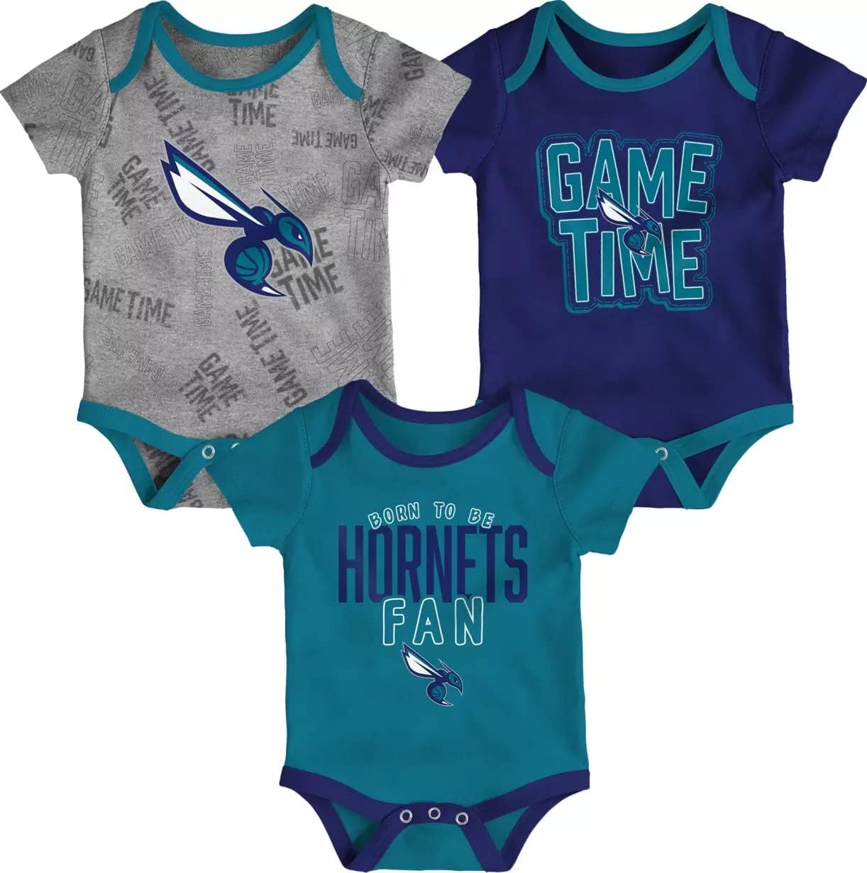 Outerstuff NBA Newborn Infants Game Time 3 Pieces Onsie Creeper Bodysuit Romper Set (Charlotte Hornets, 24 Months)