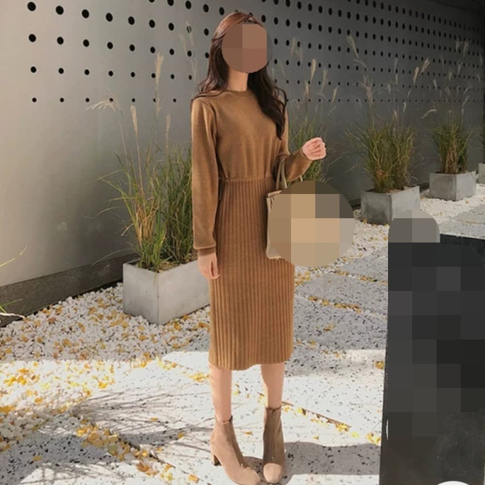 Pulls Tricot Femme,Pull Long pour Femme Robe Taille Cordon De Serrage Pull Tricoté Jupe Marron Pull Tops Printemps Pull All-Match Classique Cadeau pour Petite Amie Fête des Mères