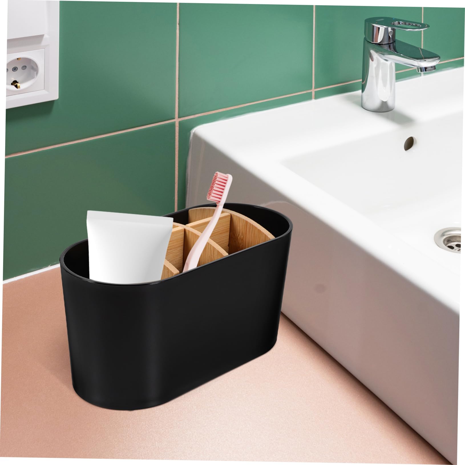 Cabilock 4piezas Soporte para Cepillos De Dientes y Pasta De Dientes De Bambú Organizador De Baño Desmontable y Antideslizante para Mantener El Mostrador Ordenado Desorden