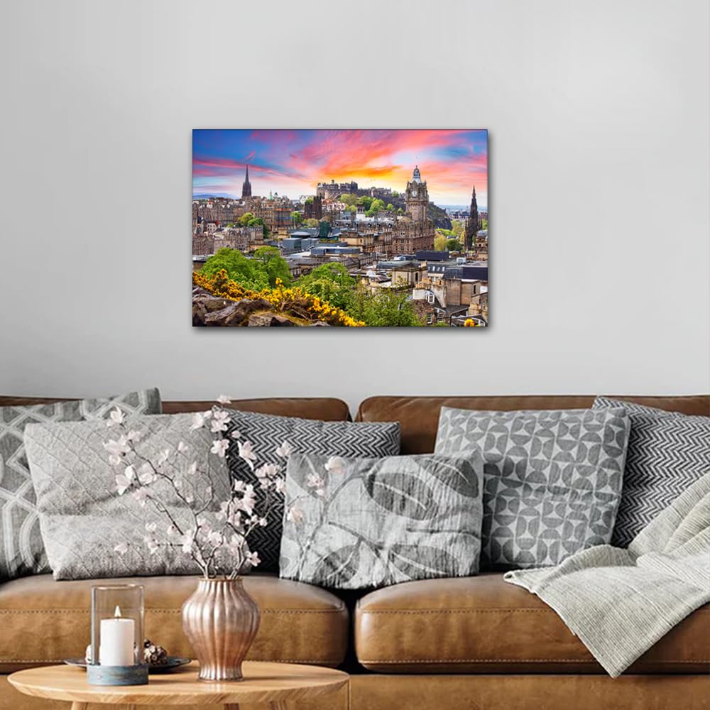 Edinburgh Scotland Canvas Wall Art Edinburgh Castle Scotland Home Pictures for Bedroom UK Home Decorations for Living Room 1 Panel Artwork for Home Walls Framed Stretched Ready to Hang (16''Wx 24''H) - Image 2