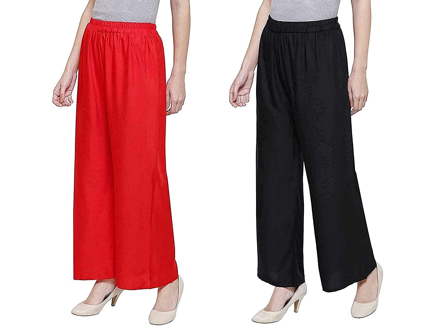 Trends Crew Palazzo for Women | Loose Fit Ethnic Design Palazo Combo Set | Stylish Latest Bottom Wear Casual Plazo for Girls | Pack of 2 (Red & Black)-picture-53