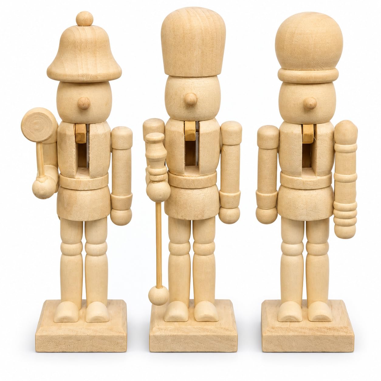 Wooden Nutcrackers to Paint, Pack of 3 Assorted Unpainted Figures, 12–13cm, DIY Christmas Craft Decorations
