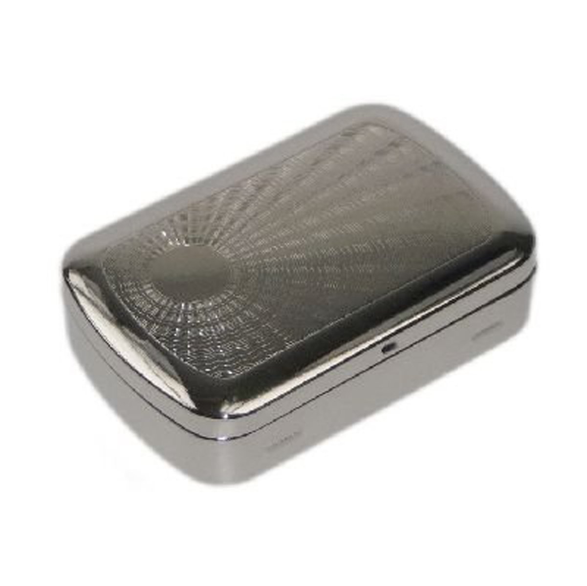 TI3339A - 1oz Tobacco Silver Coloured Tin With Paper Holder With Sun Design And Humidifier Stone