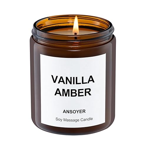 ANSOYER Massagekerze 200g I Kerze Entspannung I aus Kokosnussöl + Sojaöl I Massagekerzen | Massagekerze | feuchtigkeitsspendend und nährend für zu Hause SPA (Vanille Bernstein)