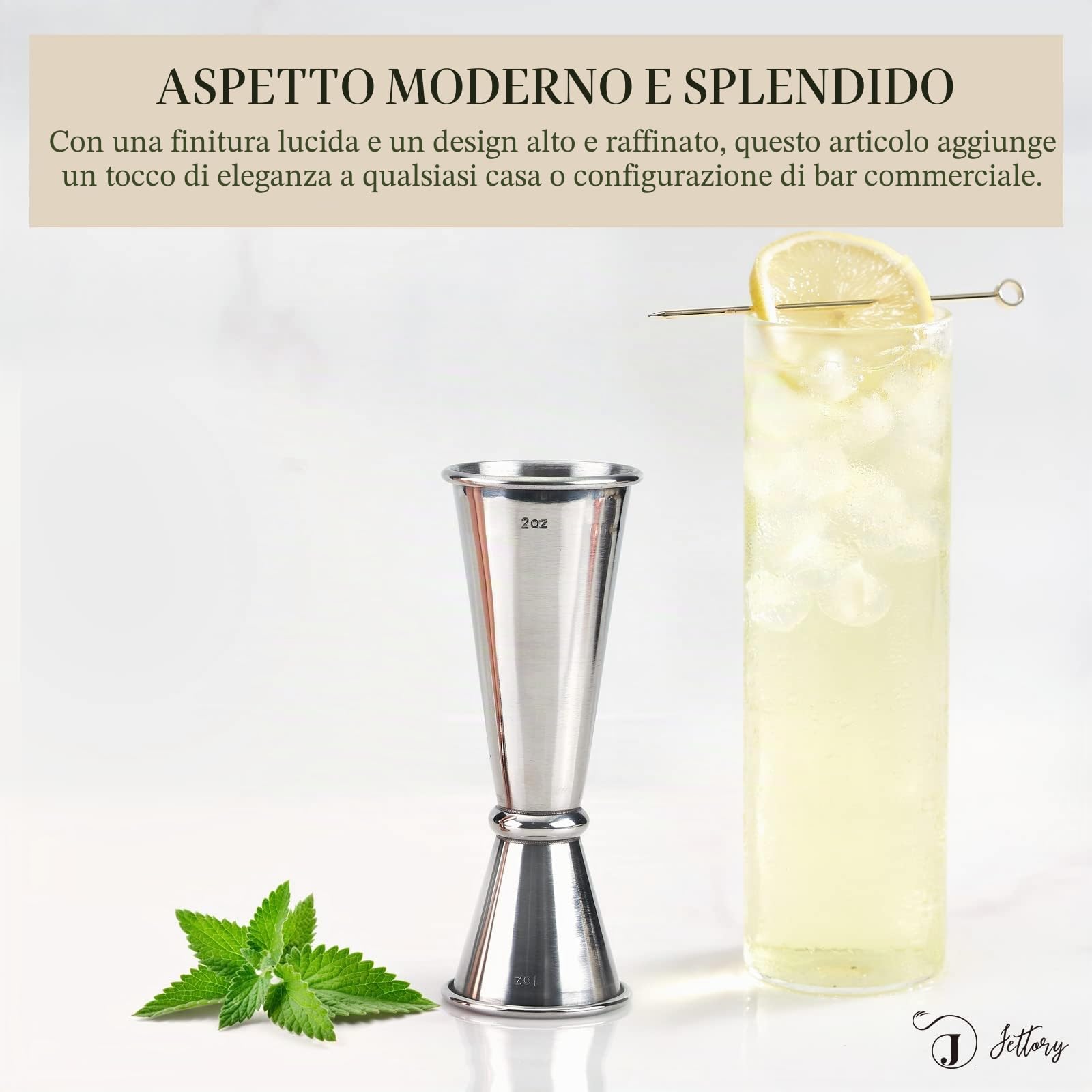 Jigger | Jigger Giapponese 1oz / 2oz con Misure Interne | Jigger per Cocktail in Acciaio Inox 304 per Bartending | Strumento Professionale per Bar (Argento)