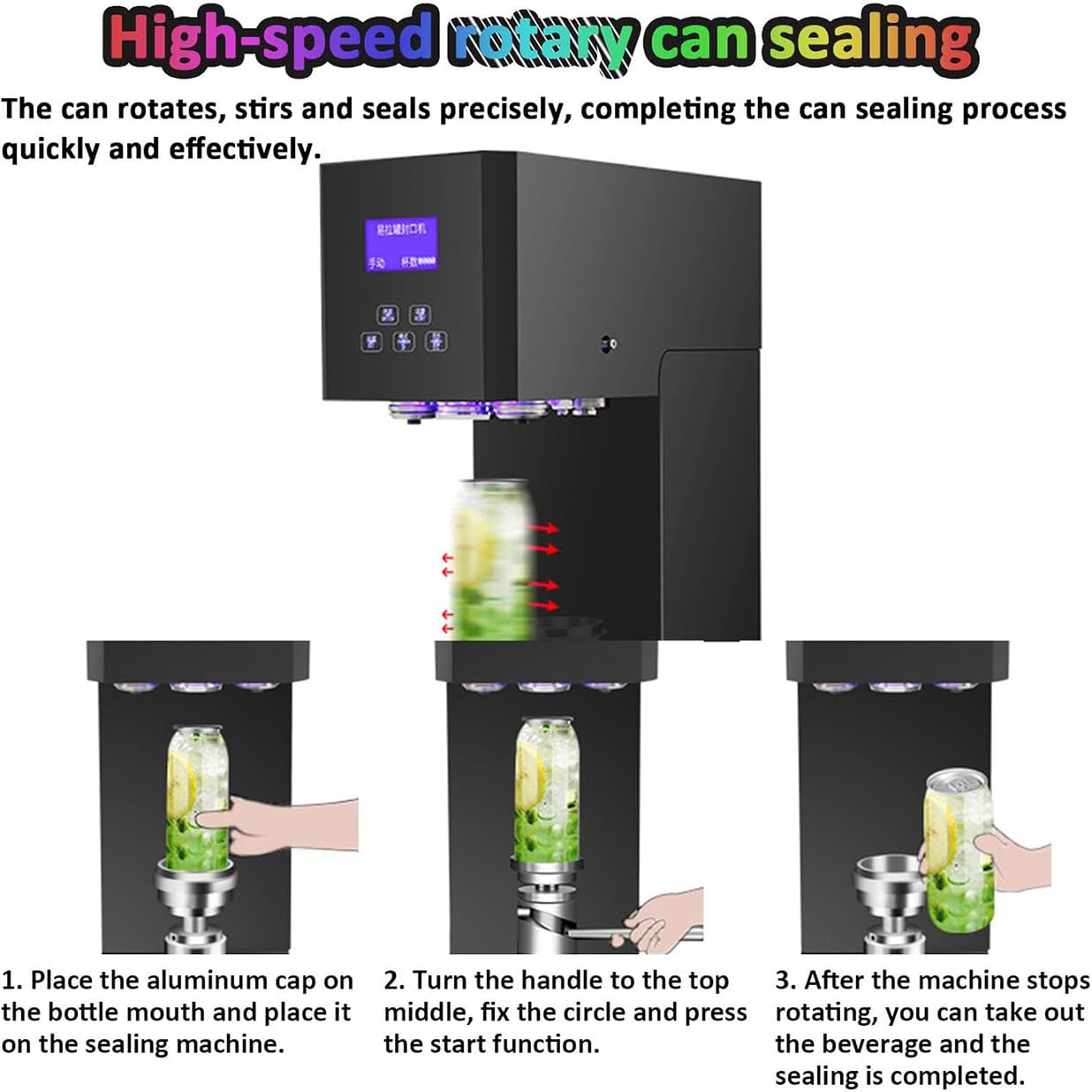 Máquina automática de sellado eléctrico con panel inteligente y contador, altura ajustable de 52 a 58 mm, calibre para bebidas