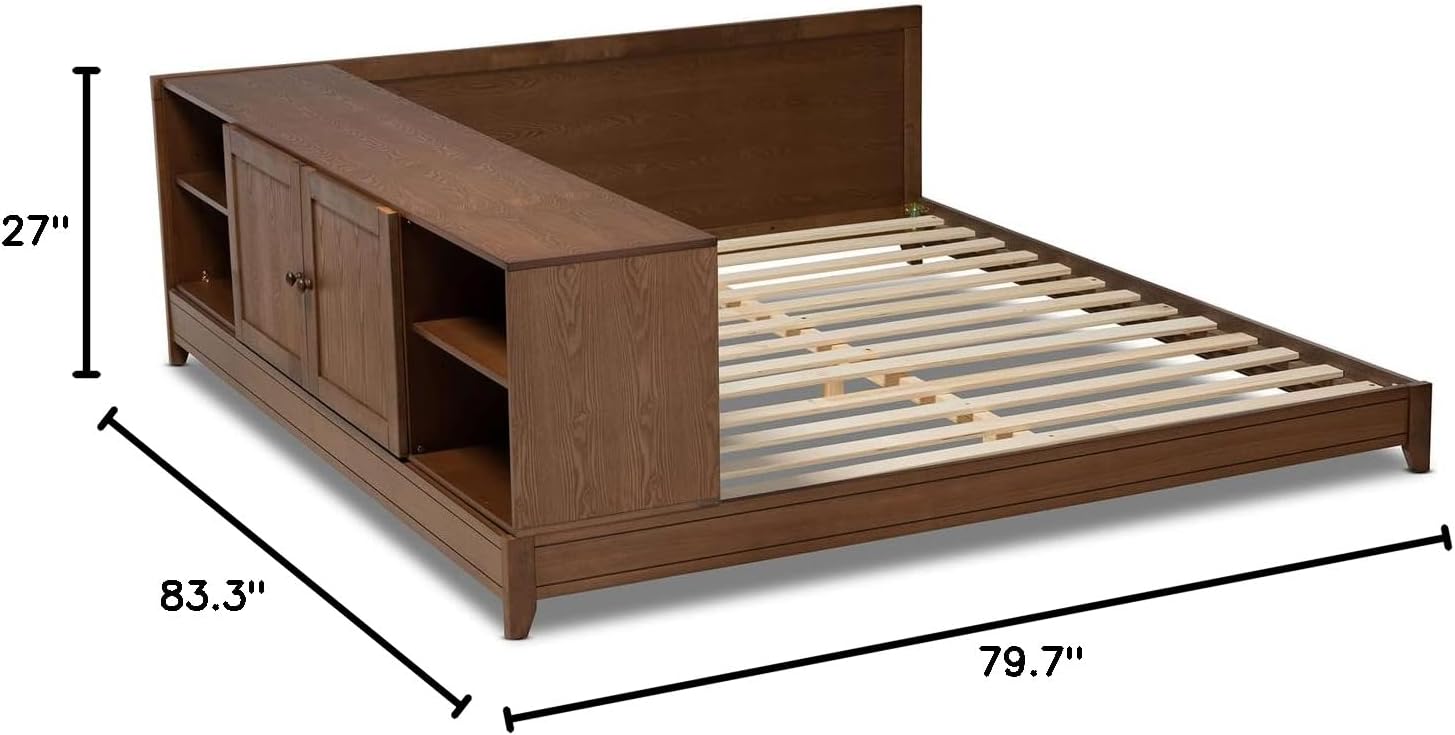 Baxton Studio Kaori Modern and Contemporary Transitional Walnut Brown Finished Wood Queen Size Platform Storage Bed