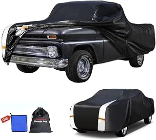 C10 Truck Cover Custom Fit 1960-2002 Standard/Extended/Crew Cab SB (6.5'-6.6') with Door Zipper, 12 Layers Outdoor Pickup Truck Cover Waterproof All Weather, for Wind Dust Rain UV Protector.