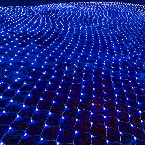 198 LED Blue Net Lights Outdoor Mesh Lights 9.8ft x 6.6ft for Garden Lawn Shrubs Party Wedding Christmas Decorations 8 Modes & Memory Function Connectable Blackish Green Wire-Blue