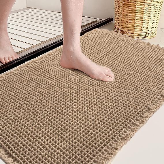 Miniatura 6 de Tapete de baño con borlas, súper absorbente, antideslizante, lavable a máquina con borlas, tapete de baño con parte trasera de goma, ultra suave