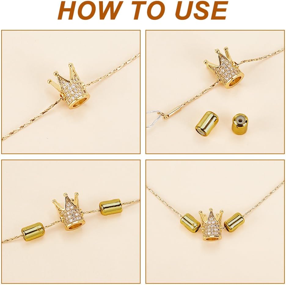 PH PandaHall 100pcs Brass Stopper Beads, 8x5mm Small Colunm Positioning Spacer Beads Adjustable Slider Bead Rubber Bead for DIY Bracelet Necklace Jewelry Making Accessories, 2 Colors - Image 4