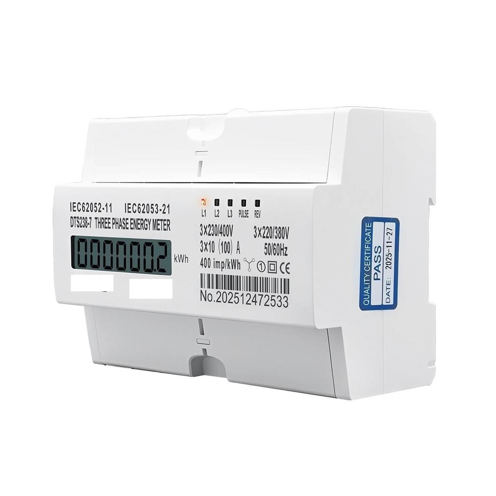 10(100) A 3 * 220V/380V 3 * 120V/207V 50Hz 60Hz trifásico carril DIN KWH vatios hora medidor de energía de carril DIN LCD(3X230V 100A)