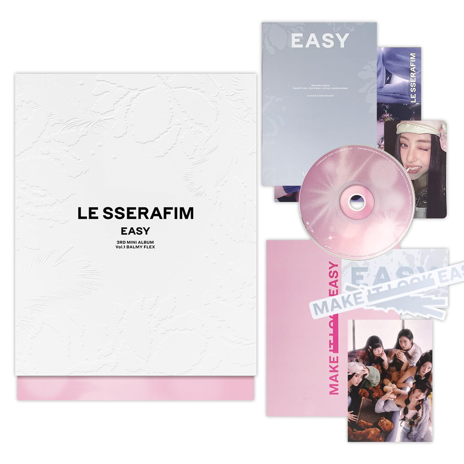 LE SSERAFIM 3rd Mini Album EASY Photobook Ver. Vol.1 BALMY FLEX Outer Box Photocard Postcard Sticker Folding Poster Lyric Pin Badges Extra Photocards