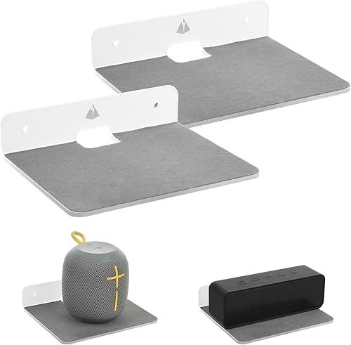 Miniatura 11 de TXEsign Estantes flotantes pequeños para altavoces, paquete de 2 estantes de pared, soporte de altavoz para altavoz, estante de exhibición de cámara