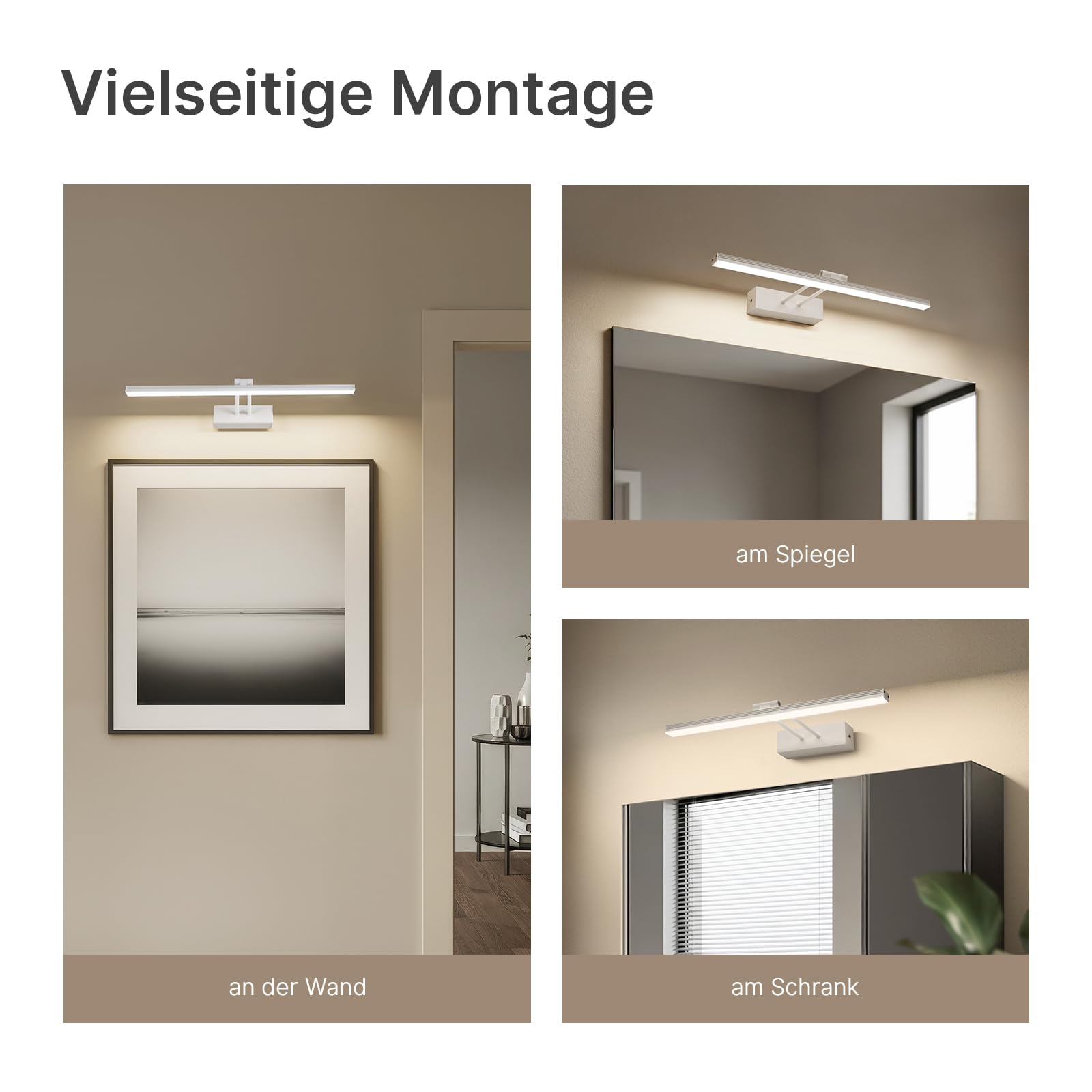 EMKE LED Spiegelleuchte Spiegellampe Bad, 8W Bilderleuchte 200° Einstellbar Badlampe Wandbeleuchtung Wasserdicht IP44 4200K, Weiß
