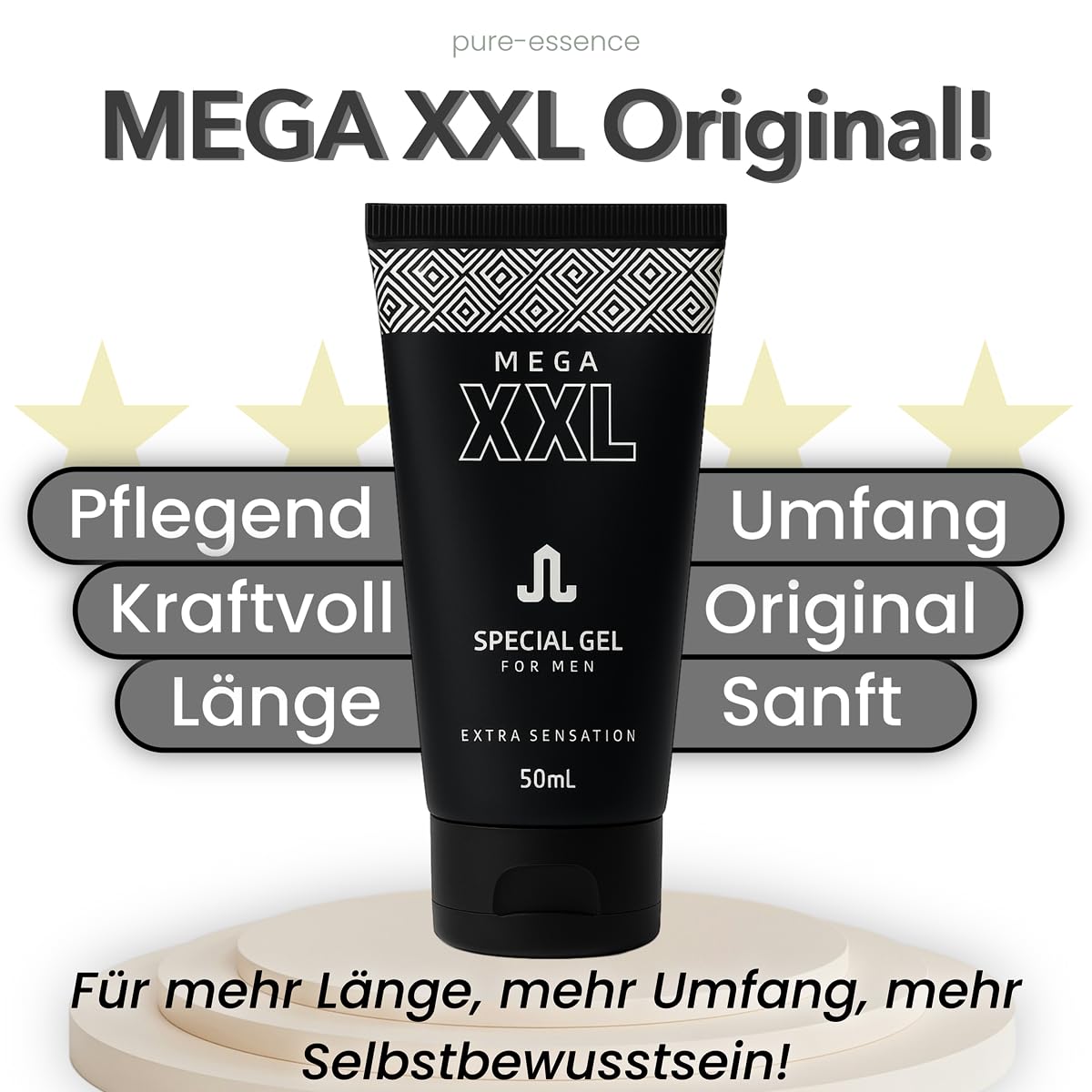 MEGA XXL Gel pour le pénis – 50 ml de crème pour l'agrandissement du pénis – Allonger et épaissir le pénis – Pour plus de longueur, de circonférence et de fermeté – Soin intime efficace pour les