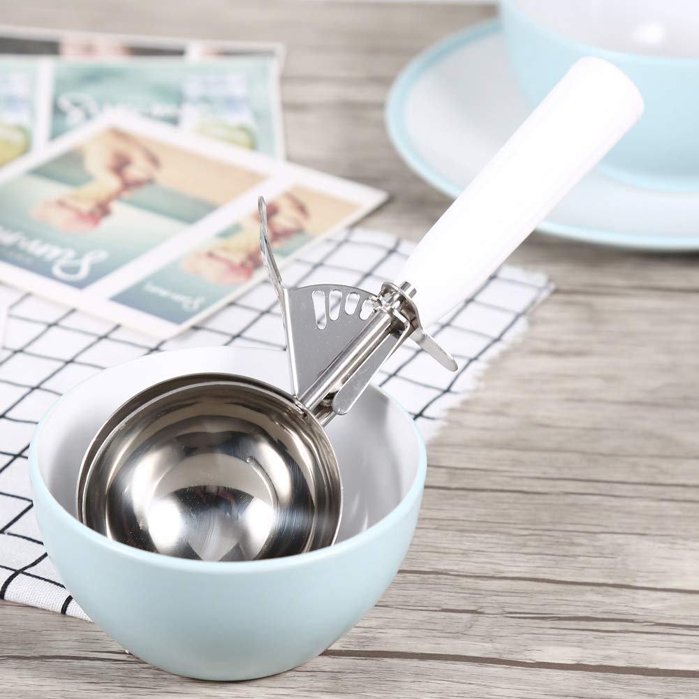 Paletta per Gelato in Acciaio Inossidabile, Cucchiaio da Paletta per Frutta con Manico in Plastica,Porzionatori da Gelato Adatto per Fare il Gelato, Anguria, Lo Scoop Di Patate (8CM-White)