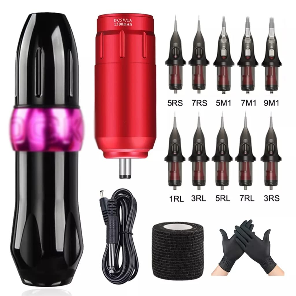 Tattoo Machines Tattoo Machine Set Rotary Machine Pen Kits with Cartridge Needles Interface Tattoo Power Supply(Tattoo Kit 5)