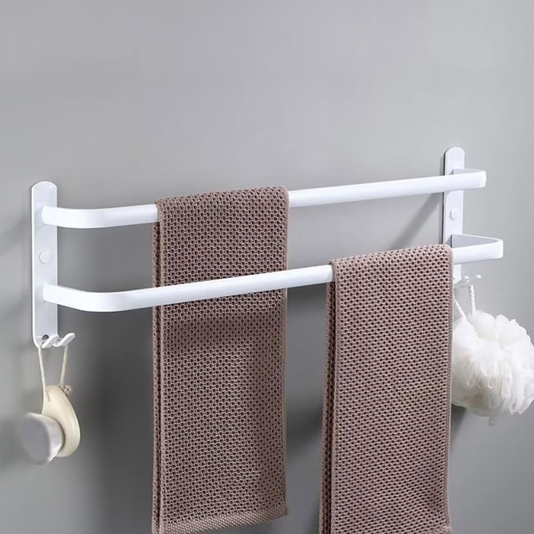 Towel Rails Wall Mounted with 2 Hooks Space Aluminum Towel Rack Bathroom,Towel Holder for Bathroom Hotel Kitchen White 2 Layer 50cm