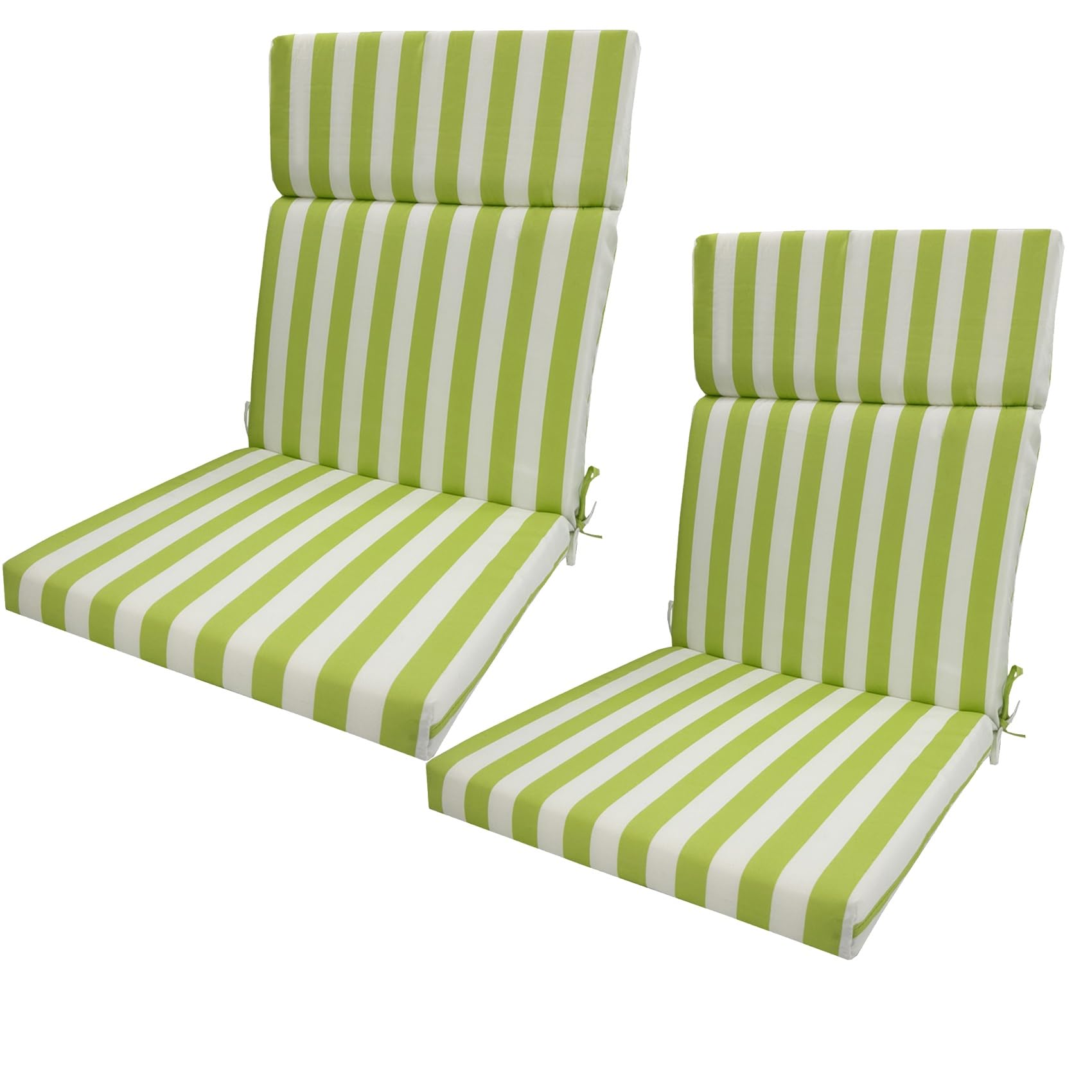Set of 2 Waterproof High Back Garden Chair Cushions with Ties - Indoor/Outdoor Seat Pads Patio High Back Chair Cushions with Straps for Dining, Rocking Chairs(Green Stripes,18 x42 x 2in)