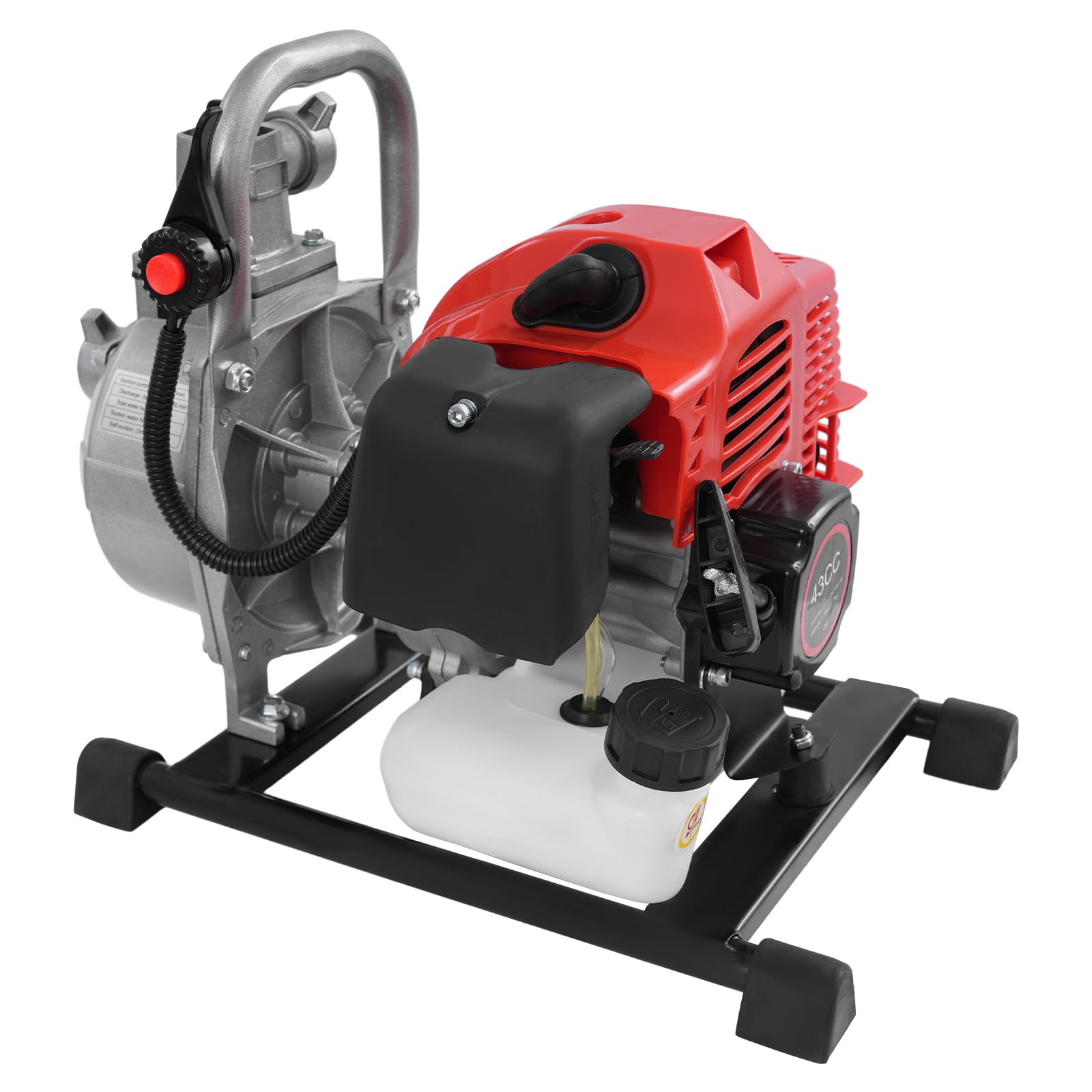 pompe à eau 1,25 kW, 10 000 l/h, hauteur de refoulement de 98 m, raccord de 2,5 cm, pompe de jardin, pompe à eaux usées avec moteur 4 temps, zone d'aspiration de 8 m, pompe à essence, démarrage à