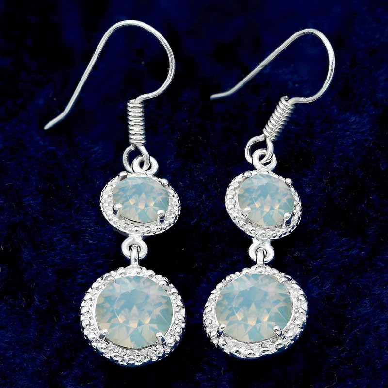 Boucles d'oreilles pendantes argent 925 opale pierre de naissance - 4